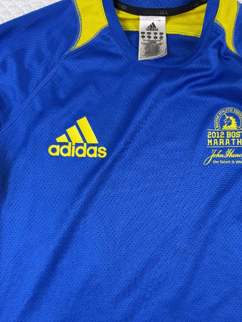 Adidas Response 2012 Boston Marathon Long Sleeve Shirt Blue Yellow Men's Size M